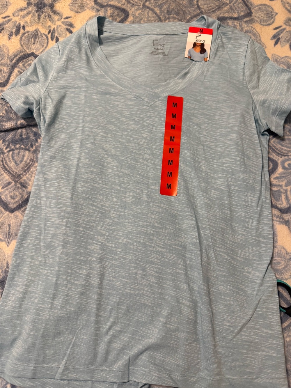 Felina Light Blue V-Neck Short Sleeve Tee - Women's Size Medium NWT